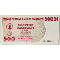 ZIMBABWE 2008 . FIVE HUNDRED MILLION 500,000,000 DOLLARS BANKNOTE